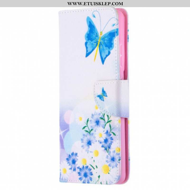 Etui Folio do Samsung Galaxy S21 Ultra 5G Malowane Motyle I Kwiaty